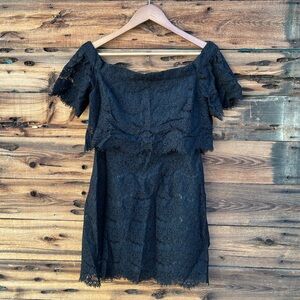TOPSHOP | Black Lace Off-Shoulder Mini Dress 8